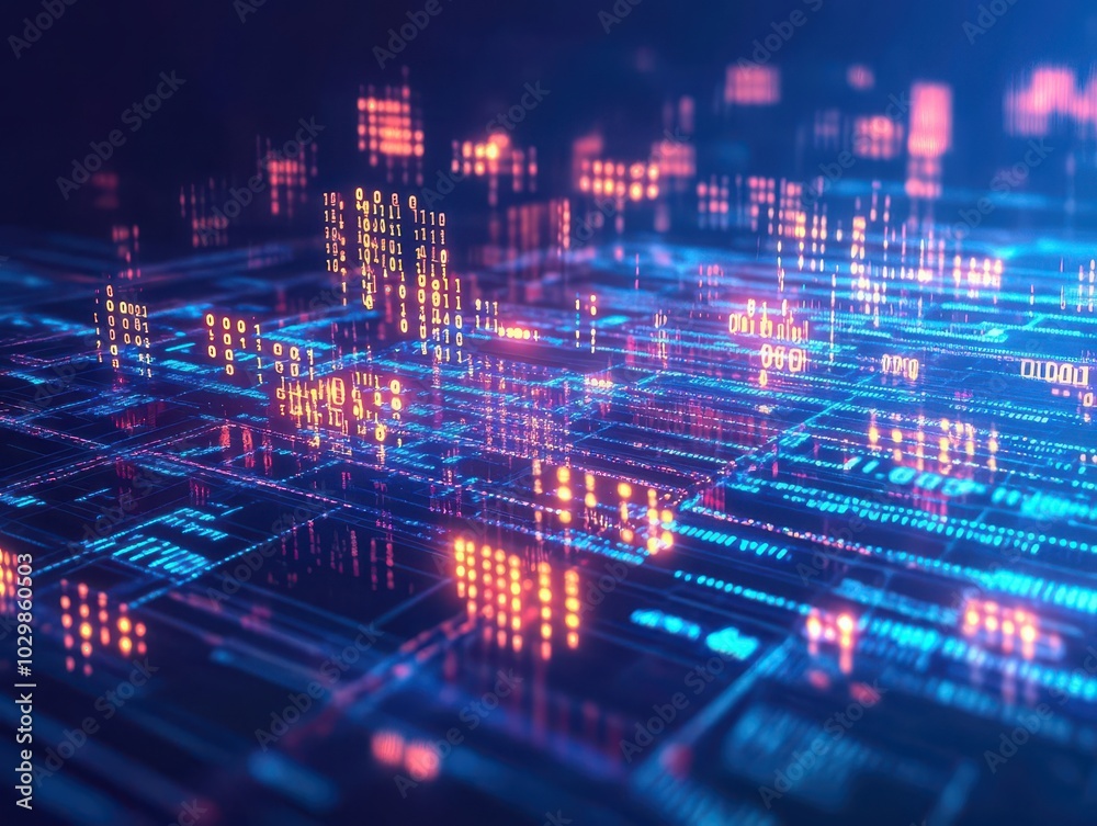 Poster Scifi digital matrix, glowing binary code, immersive data streams, hightech feel