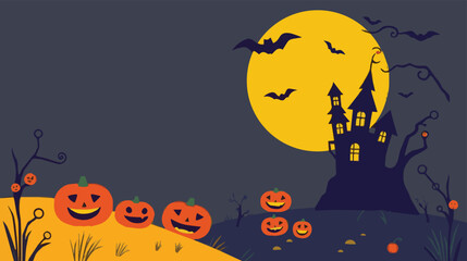 Happy halloween hrroor background with pumpkin halloween, background, moon, creepy, night, pumpkin, horror, haunted, bat, party, postcard, banner, greeting, poster, sale, silhouette, spiral,