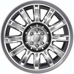 Fototapeta premium Stylish chrome alloy car wheel with intricate design and polished finish