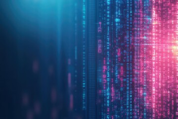 Holographic binary matrix, neon glow, abstract tech background, scifi vibe