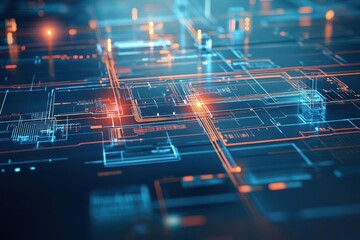 Hightech map showing shortest route, sleek urban setting, 3D illustration
