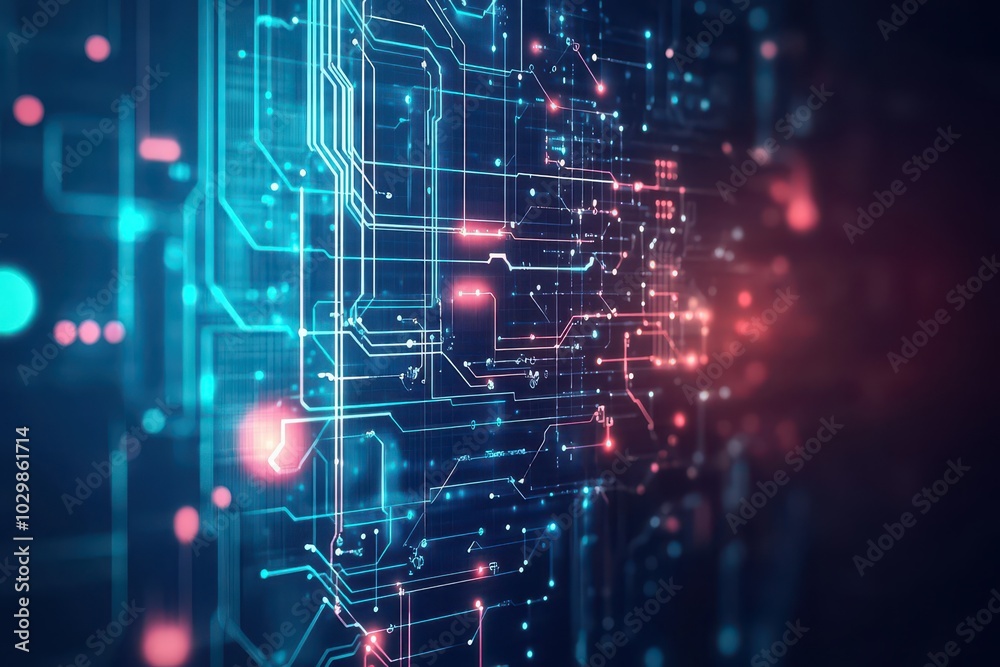 Poster Glowing circuits, abstract tech design, sleek digital patterns, futuristic network