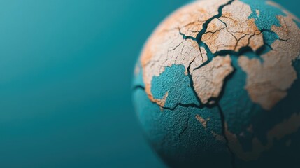 Cracked and distorted globe representing the breakdown of global trade routes international conflicts and the disruption of the worldwide economy