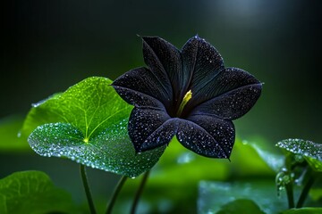 Rare black-petaled morning glory, growing under a moonlit night