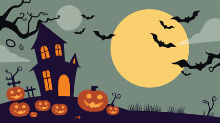 Happy halloween hrroor background with pumpkin halloween, background, moon, creepy, night, pumpkin, horror, haunted, bat, party, postcard, banner, greeting, poster, sale, silhouette, spiral,