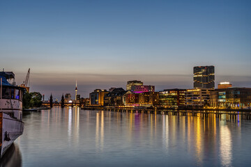 The river Spree in Berlin with the famous TV Tower in the back at twilight