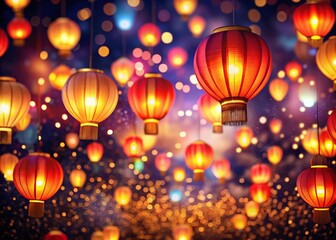 Enchanting Chinese Flying Lanterns with Bokeh Effect for Celebrations and Festivals