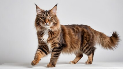 Brown maine coon cat on grey background