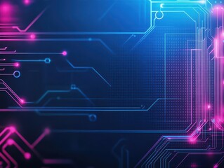 Obraz premium Abstract circuit board, neon highlights, dark futuristic background, technology concept