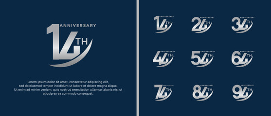 set of anniversary logo flat silver color on blue background for celebration moment