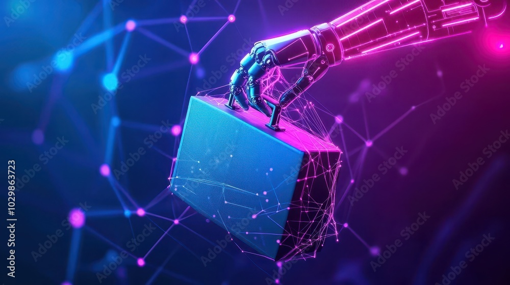Aufkleber a robot hand holding a briefcase caught in a virtual net, symbolizing aidriven business strategies e