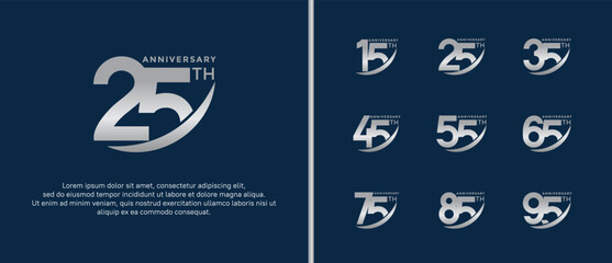 set of anniversary logo flat silver color on blue background for celebration moment
