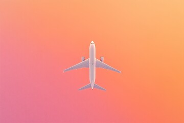 passenger plane flying in the sky at sunset, with orange and purple colors, a simple background, concept of free and open world, travel and passenger transport