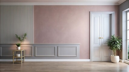timeless gray walls complemented by a blush pink accent wall Close-Up