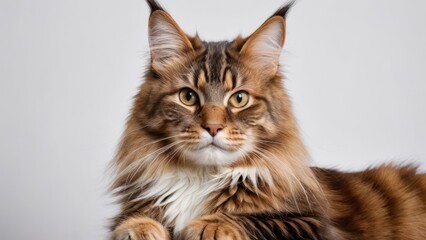 Obraz premium Portrait of Brown maine coon cat on grey background