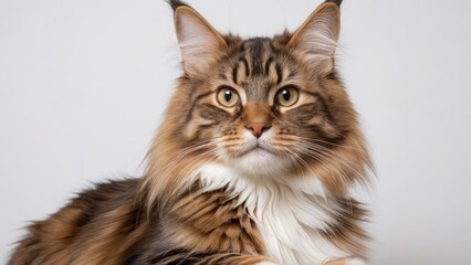 Obraz premium Portrait of Brown maine coon cat on grey background