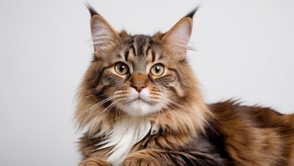 Obraz premium Portrait of Brown maine coon cat on grey background