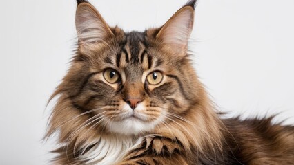 Obraz premium Portrait of Brown maine coon cat on grey background