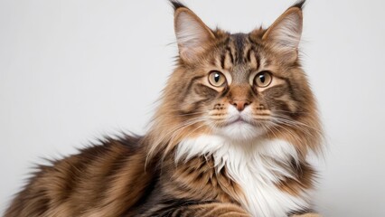 Obraz premium Portrait of Brown maine coon cat on grey background