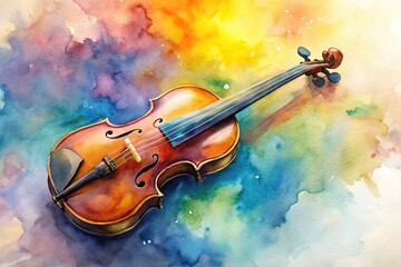 watercolor painting of a violin with abstract background