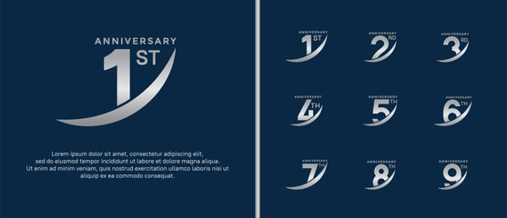 set of anniversary logo flat silver color on blue background for celebration moment