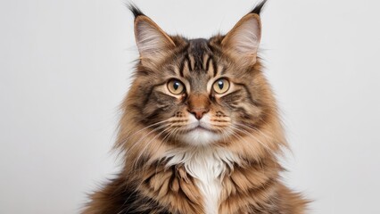Portrait of Brown maine coon cat on grey background