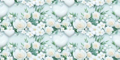 A white flower pattern with a heart in the middle. The flowers are white and the heart is also white. The pattern is very pretty and it gives a feeling of love and happiness