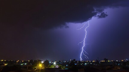 Bright flashes of lightning during a lightning storm.