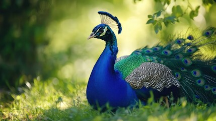 Obraz premium Peacock in Grassy Meadow