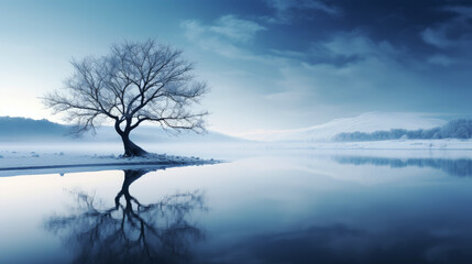 generated illustration of winter landscape young trees with dry red foliage are covered in snow