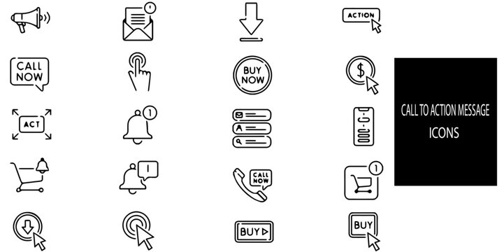 Call to Action message quote in megaphone badge isolated on transparent background.20 icon set.Vector illustration.