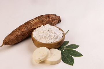 Tepung Tapioca or Cassava Flour and Cassava Tubers.
