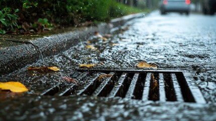 Stormwater management systems in action during a heavy rain.