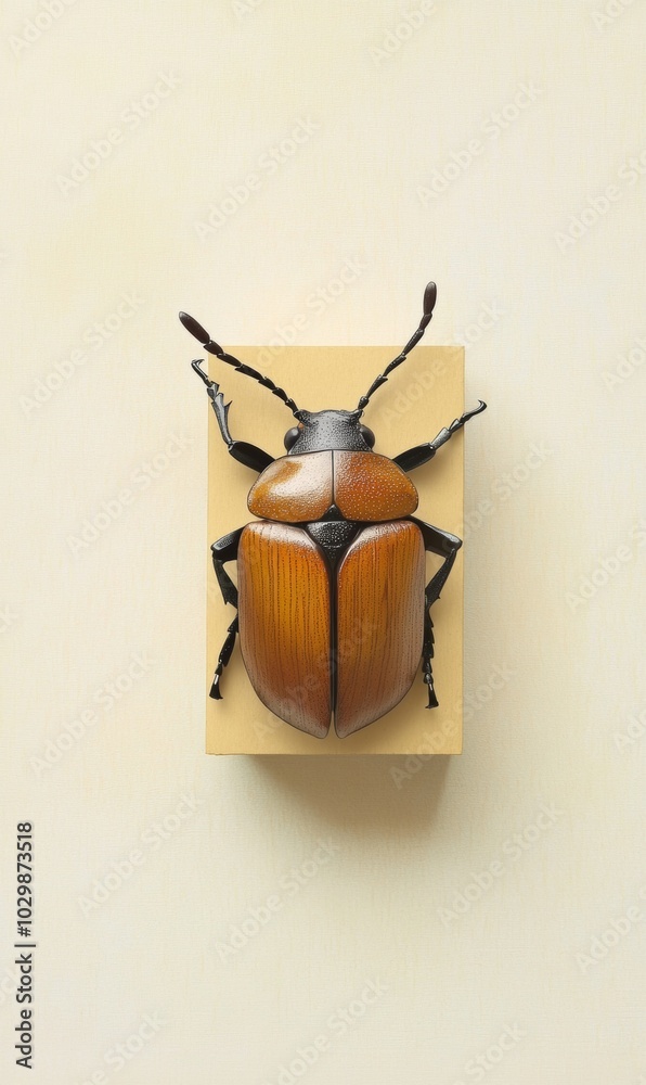 Aufkleber minimalist autumn beetle with geometric design on light brown background