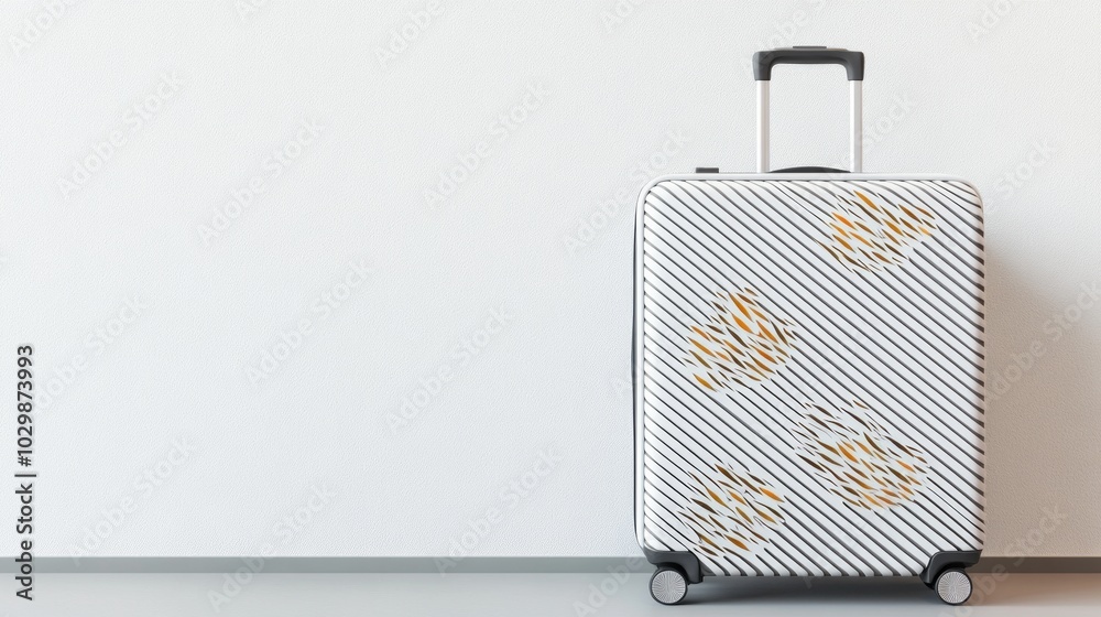 Aufkleber minimalist autumn travel concept suitcase with leaf design on solid background