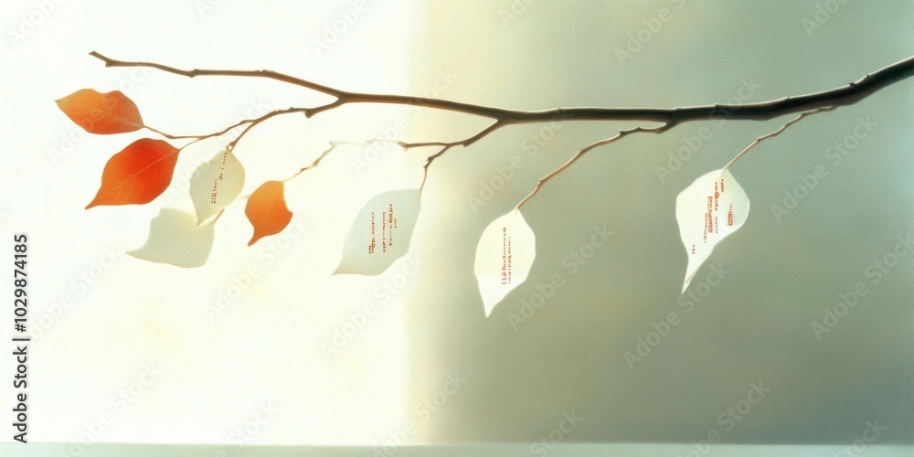 Leinwandbilder minimalist transparent leaves with binary code on branch - digital nature concept