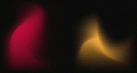 Abstract dark red yellow glowing grainy color gradient wave shape black background, noise texture effect