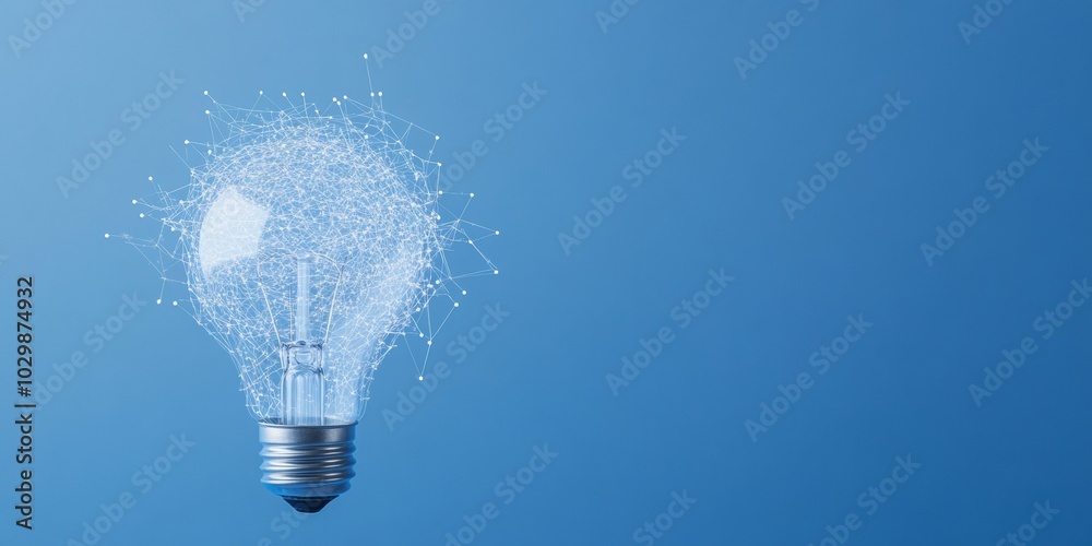 Aufkleber futuristic light bulb with digital circuits on blue background - concept of innovation and technolog