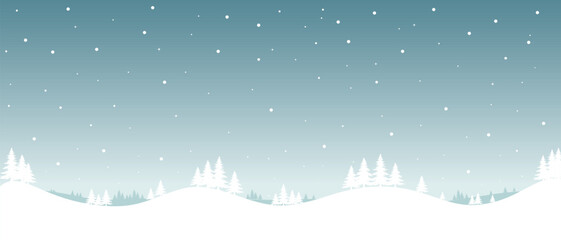 Christmas background, winter forest landscape, for greeting card, New Year banner with snowy trees, snow, stars, snowy forest.