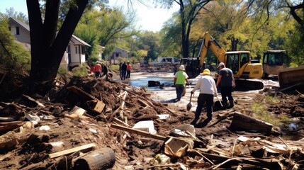 Cleanup crews working to clear debris after a natural disaster. 