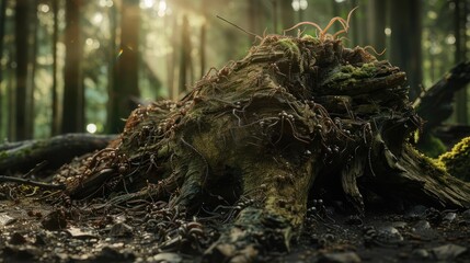 Fototapeta premium Ants on a Tree Stump in a Forest