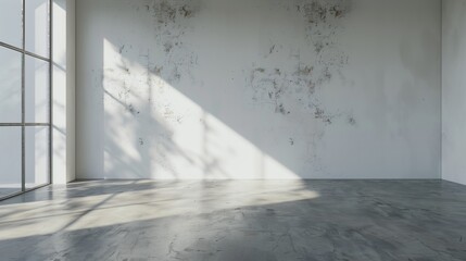 Fototapeta premium White blank wall in empty room with shadow light from window