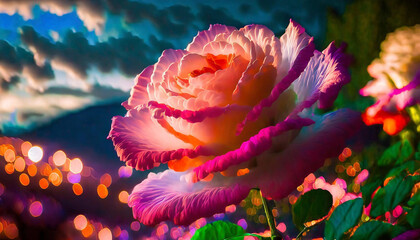 a pink rose is full of dozens of strands of red tulle hair, in the style of visual texture abstraction, large canvas format, organic sculpting, shaped canvas, soft and airy compositions, light pink