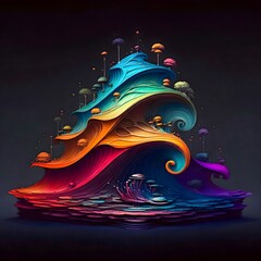 Vibrant abstract tree sculpture with vivid waves and colors
