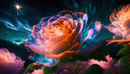 a pink rose is full of dozens of strands of red tulle hair, in the style of visual texture abstraction, large canvas format, organic sculpting, shaped canvas, soft and airy compositions, light pink