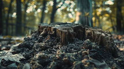 Obraz premium Close-up of a Tree Stump in a Forest