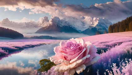 a pink rose is full of dozens of strands of red tulle hair, in the style of visual texture abstraction, large canvas format, organic sculpting, shaped canvas, soft and airy compositions, light pink