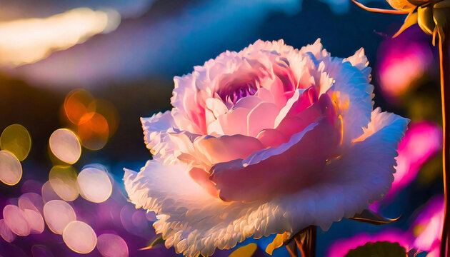 a pink rose is full of dozens of strands of red tulle hair, in the style of visual texture abstraction, large canvas format, organic sculpting, shaped canvas, soft and airy compositions, light pink - Powered by Adobe