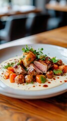 A beautifully plated gourmet dish featuring fresh ingredients and artistic presentation