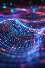 Flowing holographic patterns creating a grid, symbolizing structured data management